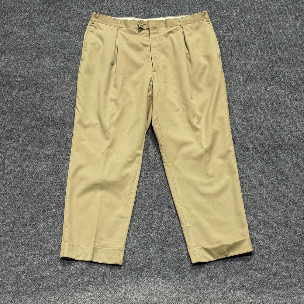 Calvin Klein Dress Pants Mens 38R Beige 100% Wool Pleated Cuffed Trousers